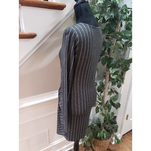Spring Haze Women Gray Striped Rayon Long Sleeve Round Neck Knee Length Dress S - Picture 5 of 13
